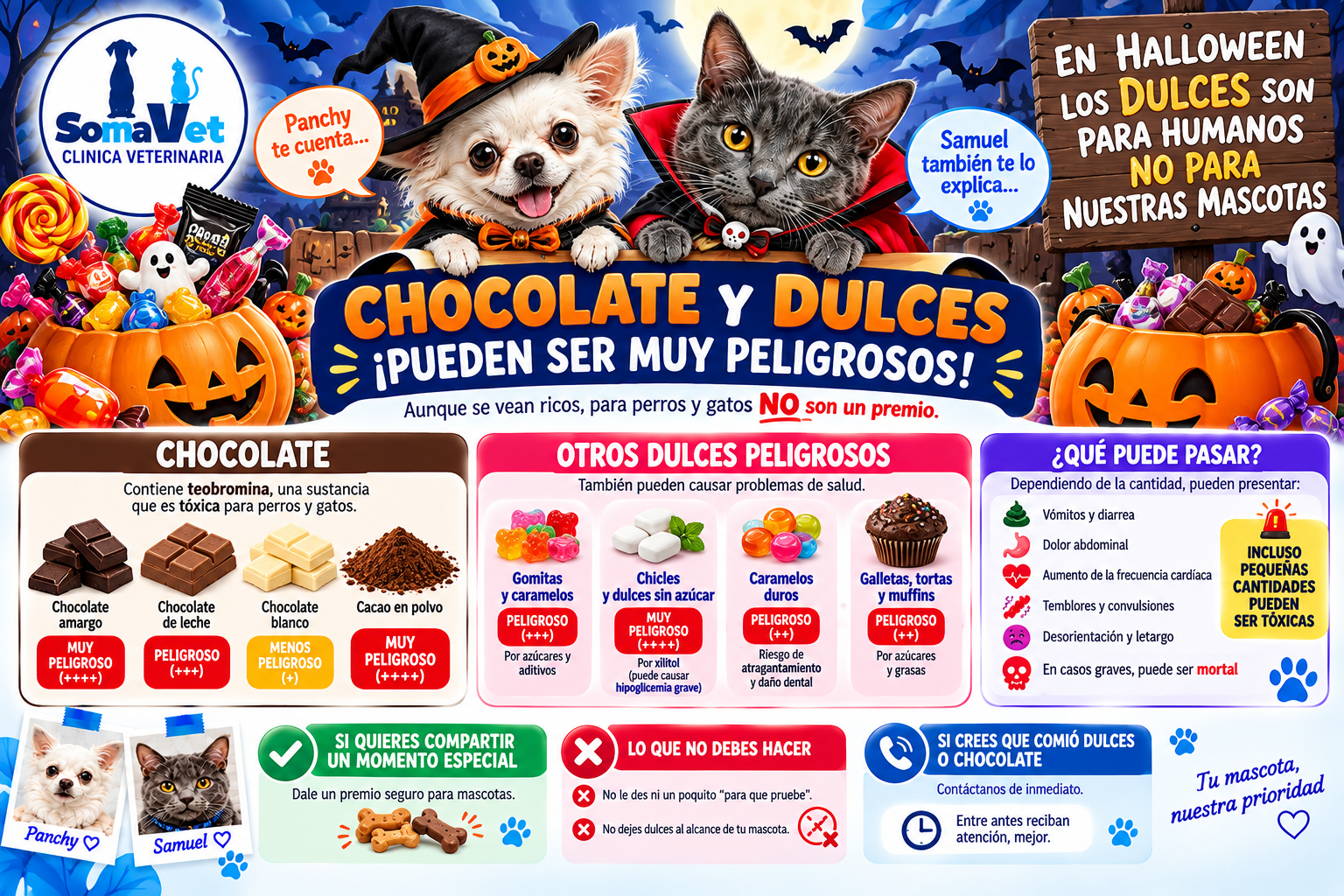 Chocolate y dulces de Halloween pueden ser muy peligrosos para perros y gatos — Clínica SomaVet
